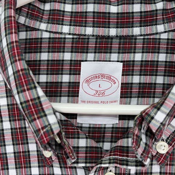 Brooks Brother Shirt Mens Large Red Check Button Long Sleeve Non Iron Cotton - Picture 3 of 6